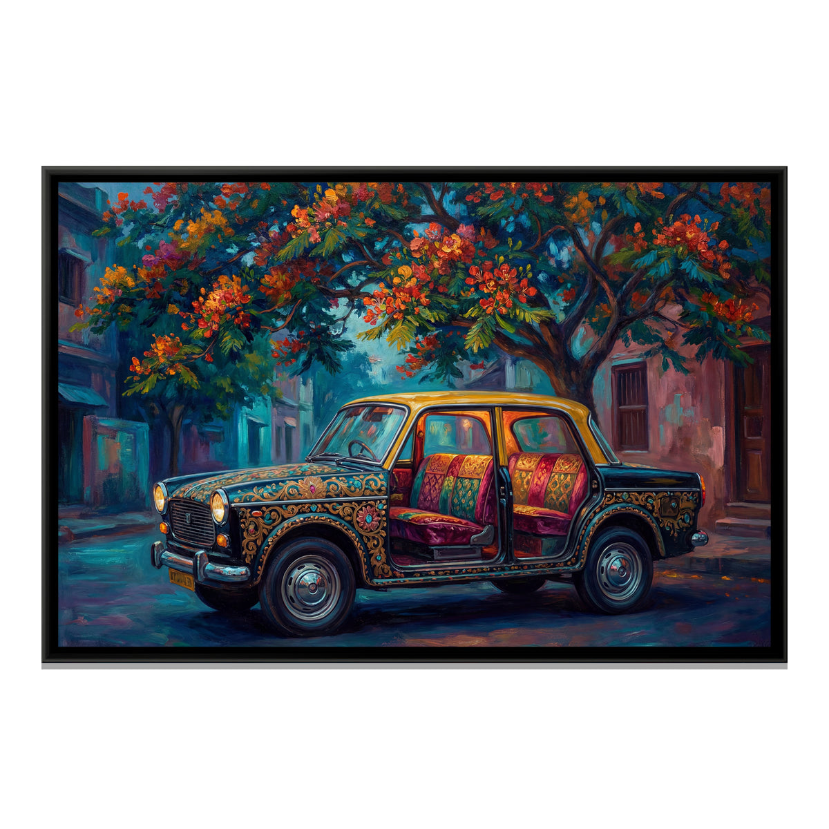 Vintage Taxi — framed canvas print, front view