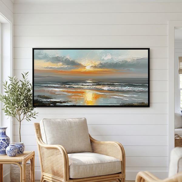 Sunrise Seascape — framed canvas art hung on a wall
