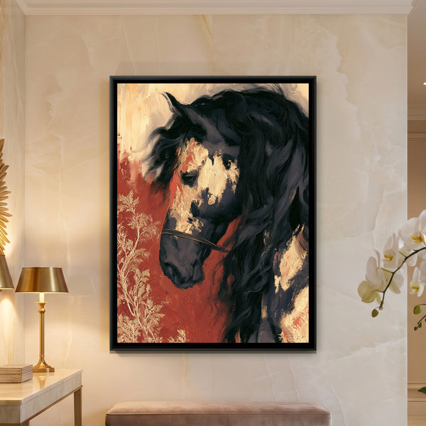 Gold Leaf Horse — framed canvas art hung on a wall