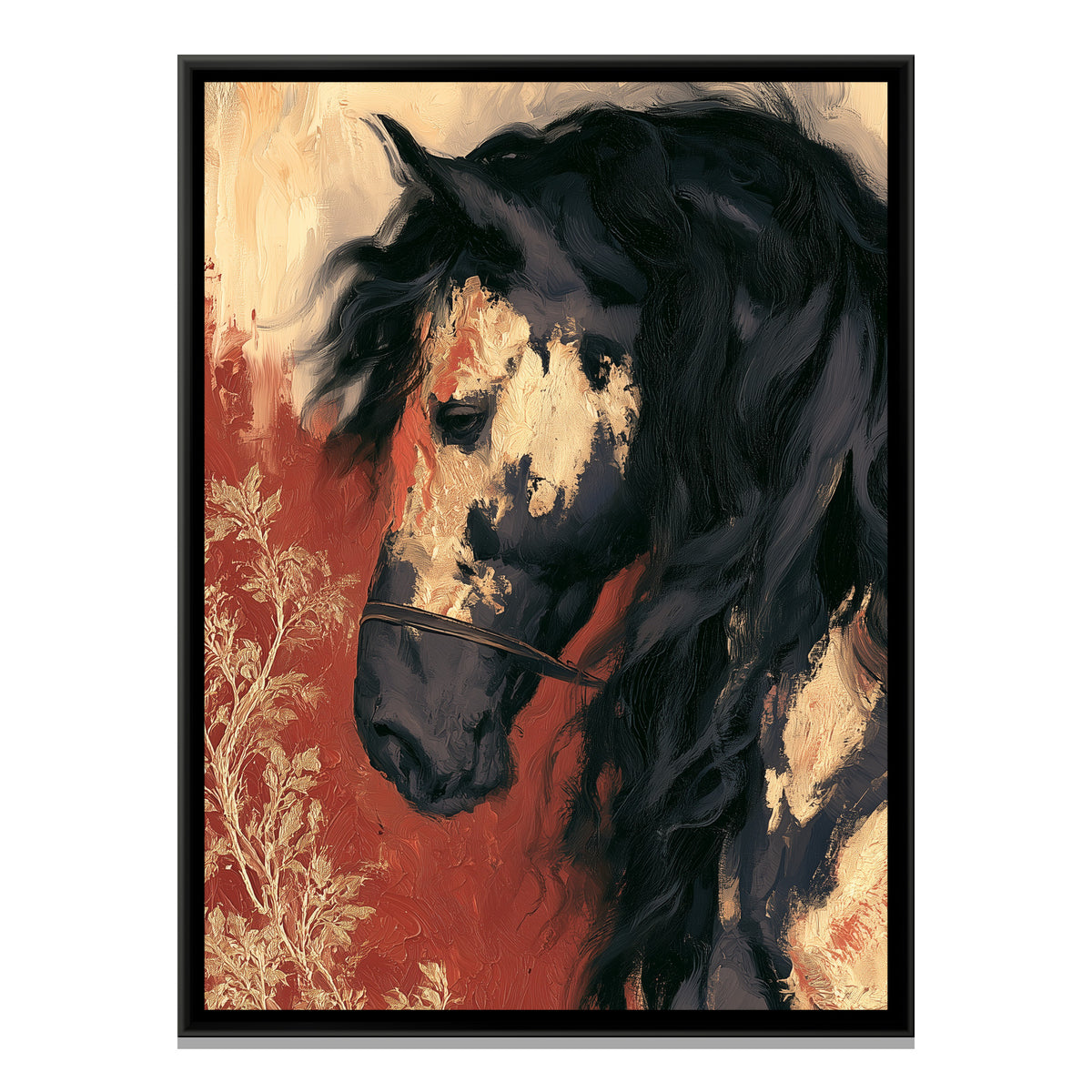 Gold Leaf Horse — framed canvas print, front view
