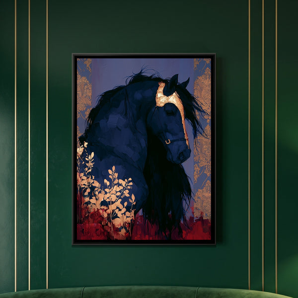 Black Horse — framed canvas art hung on a wall