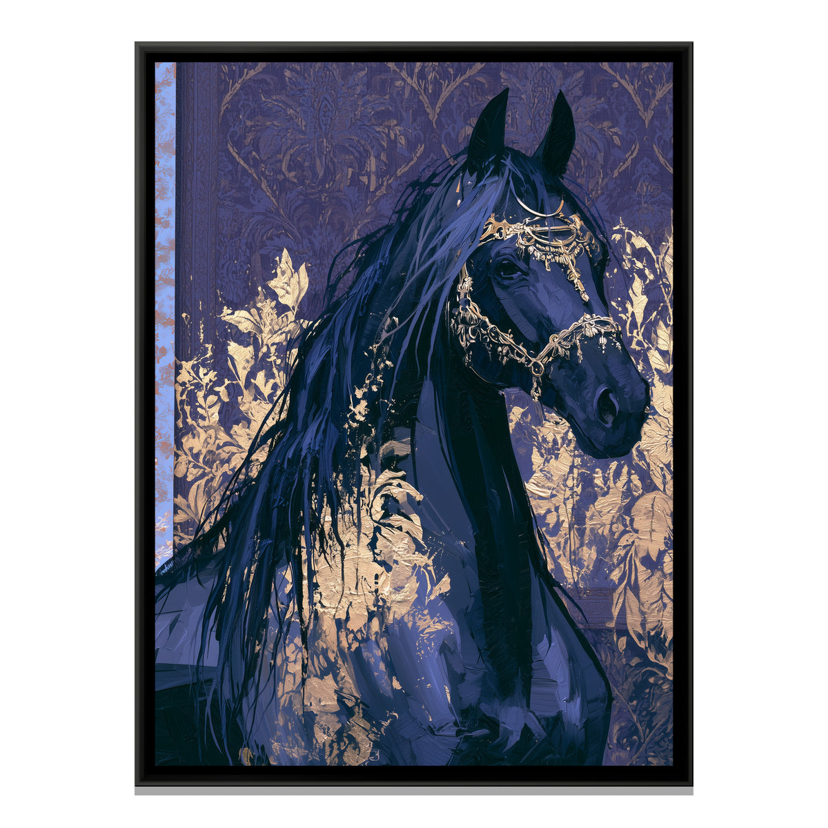 Black Horse — framed canvas print, front view