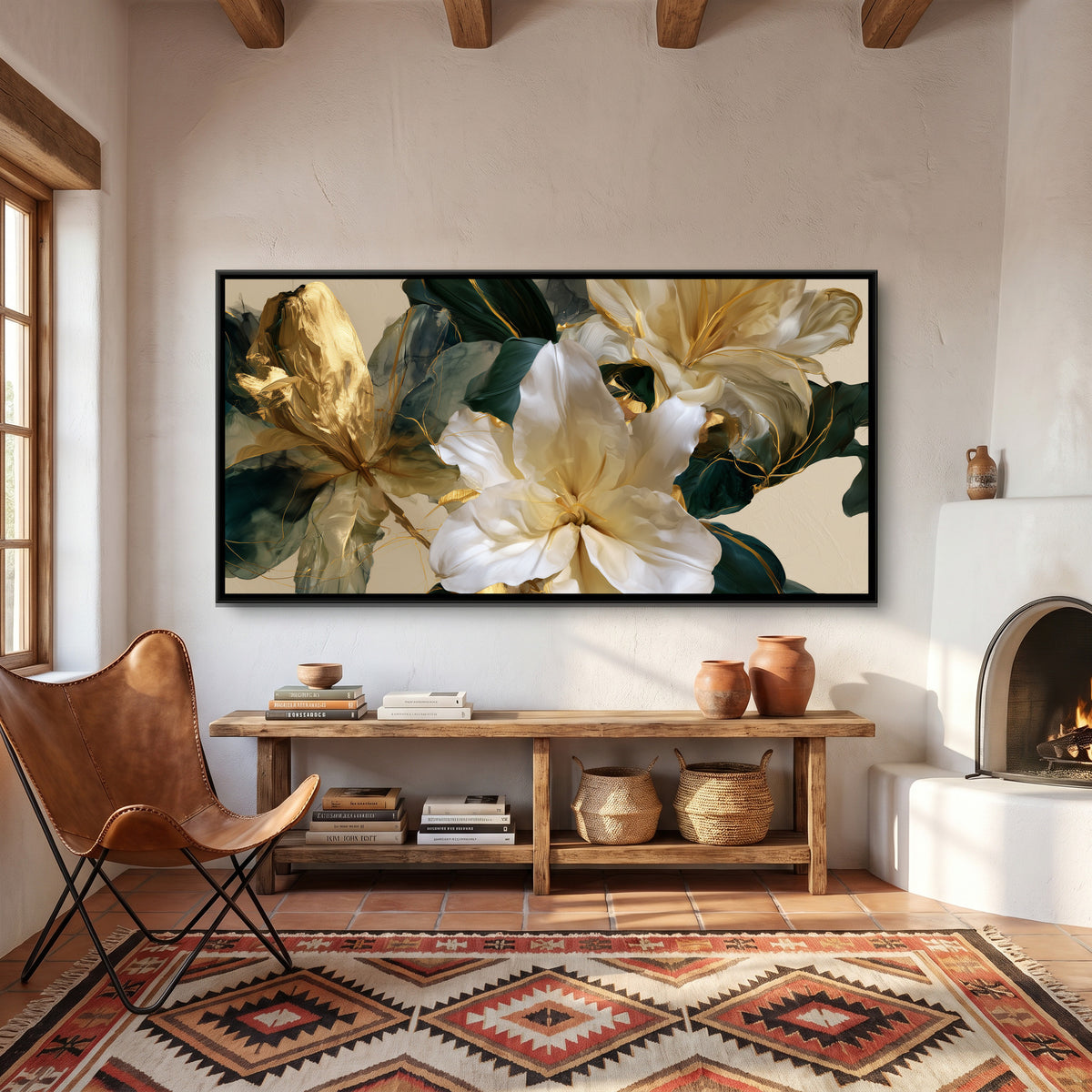 Abstract Lilies — canvas art shown in a second room setting