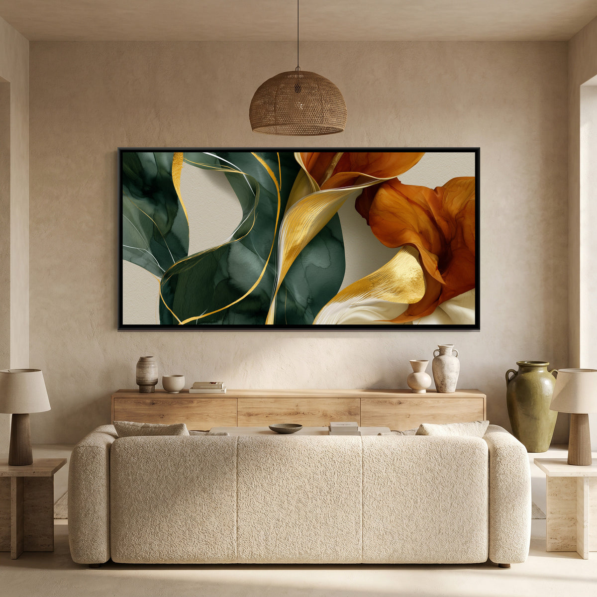 Abstract Lilies — canvas art shown in a styled room