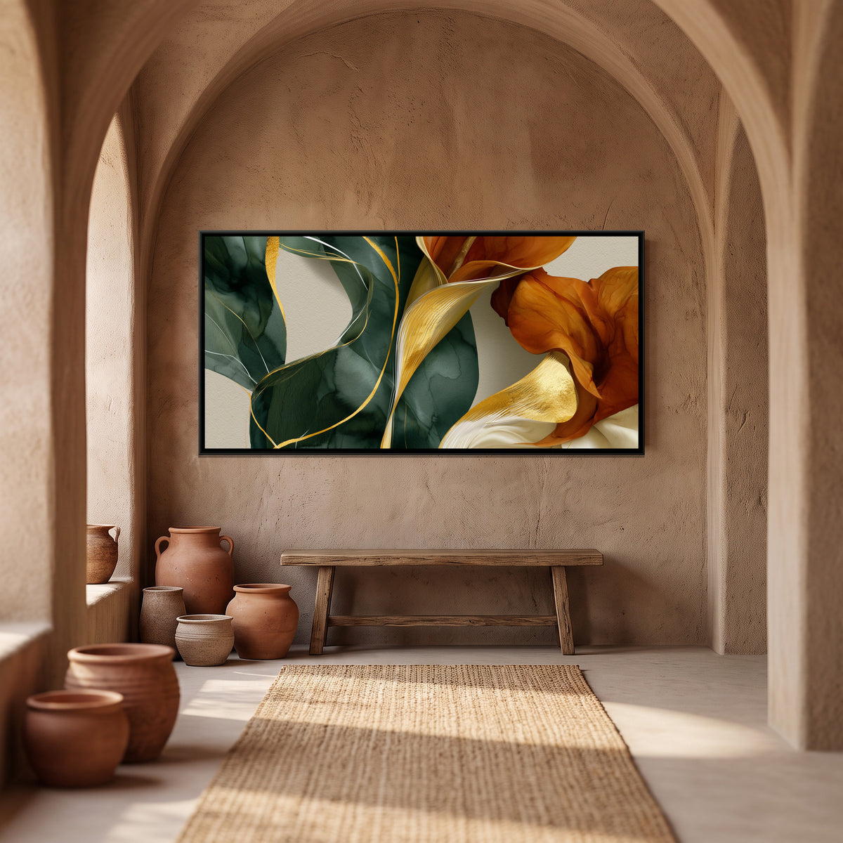 Abstract Lilies — canvas art shown in a second room setting