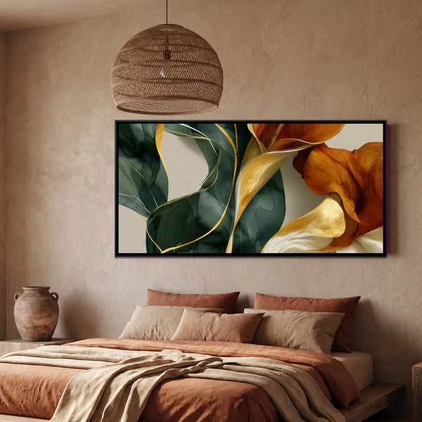 Abstract Lilies — framed canvas art hung on a wall
