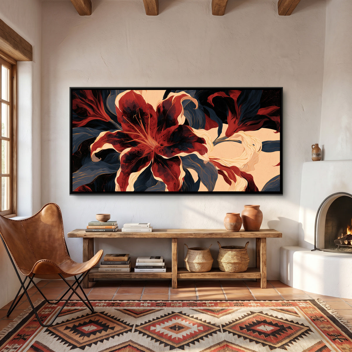 Abstract Lilies — canvas art shown in a second room setting