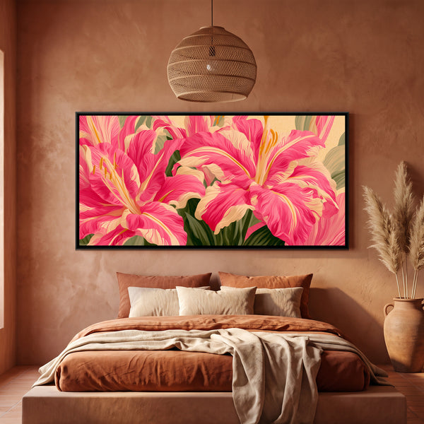Abstract Lilies — framed canvas art hung on a wall