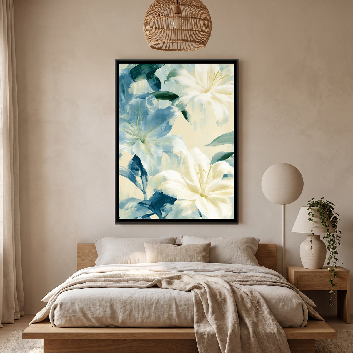 Abstract Lilies — canvas art shown in a styled room