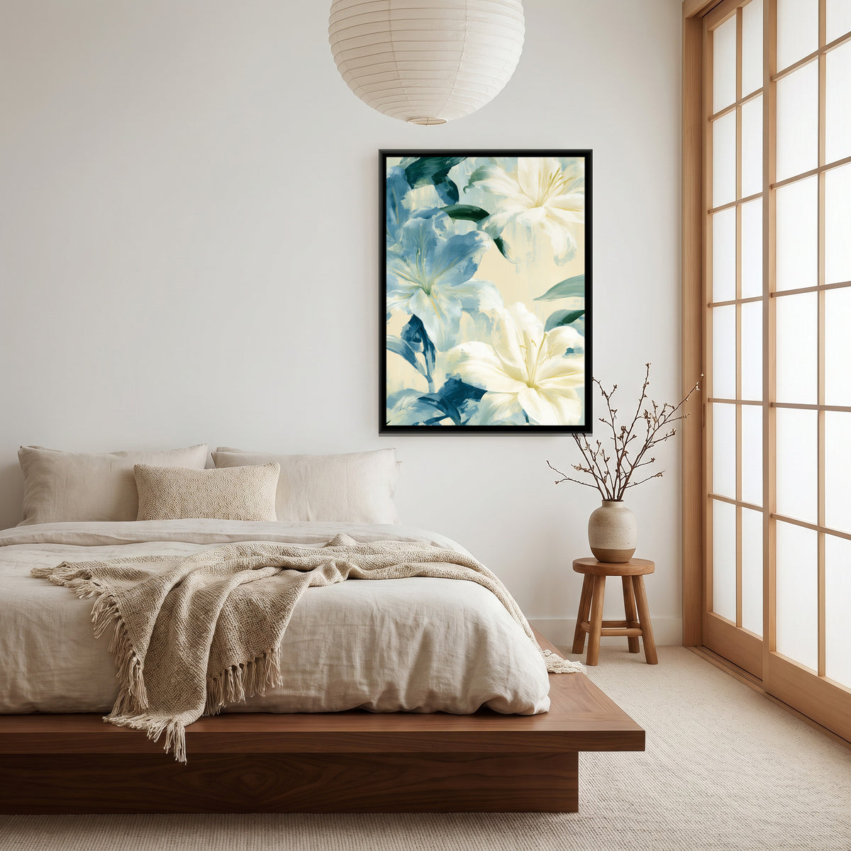Abstract Lilies — canvas art shown in a second room setting
