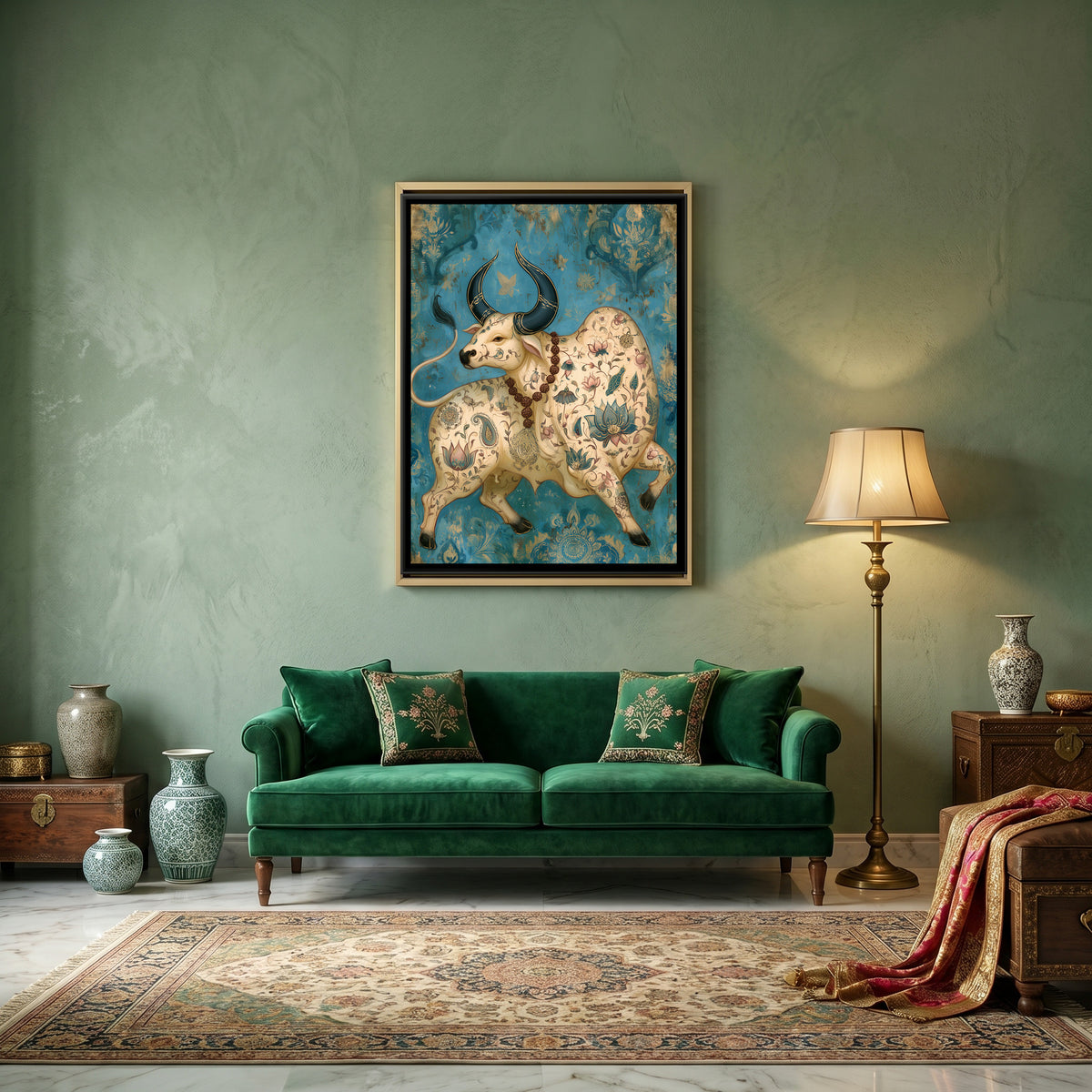 Nandi Ji — canvas art shown in a styled room
