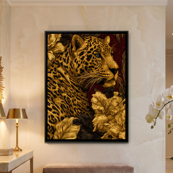 Golden Jaguar — framed canvas art hung on a wall