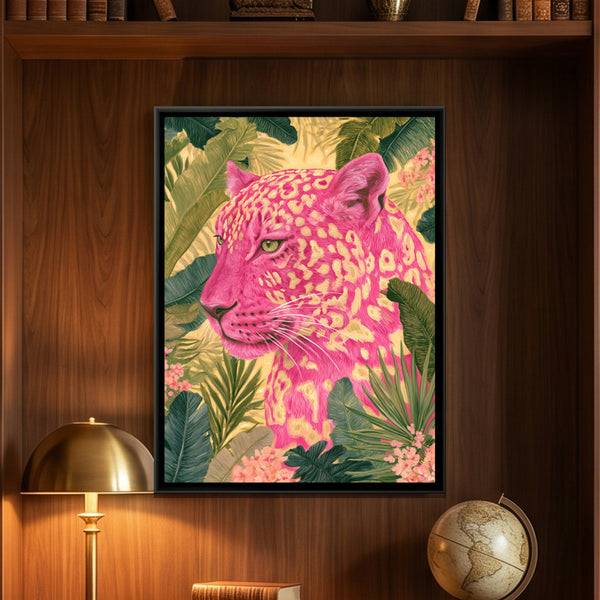 Pink Leopard — framed canvas art hung on a wall
