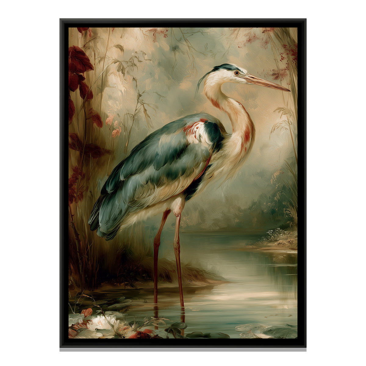 Grey Heron — framed canvas print, front view