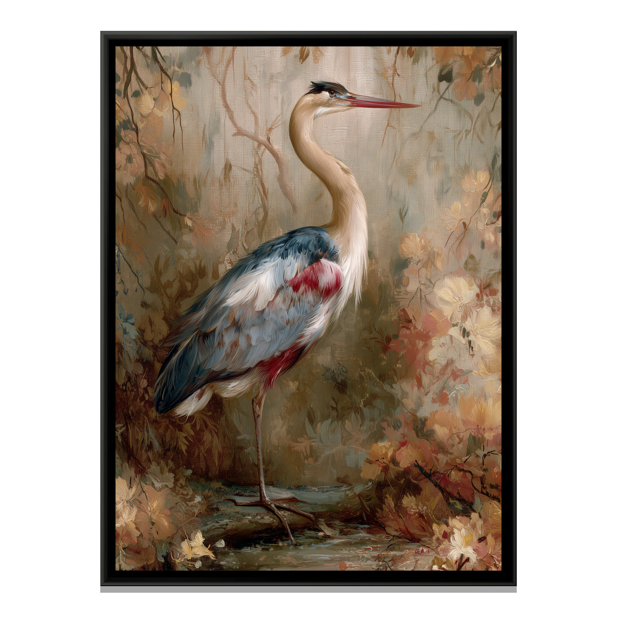 Grey Heron — framed canvas print, front view