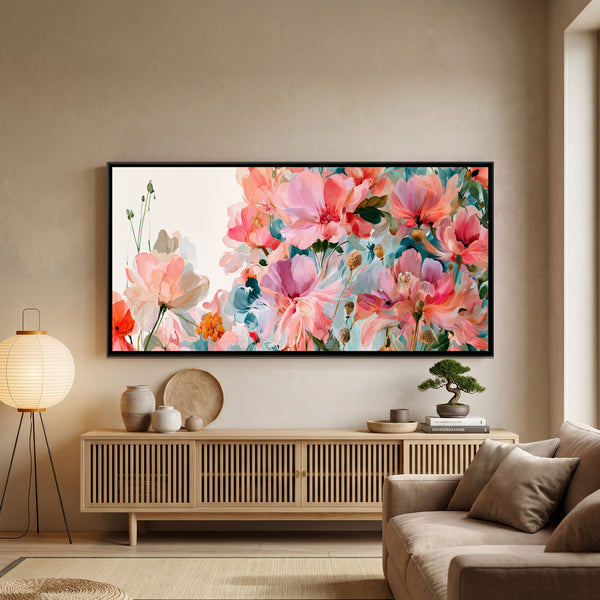 Pastel Watercolour Flowers — framed canvas art hung on a wall