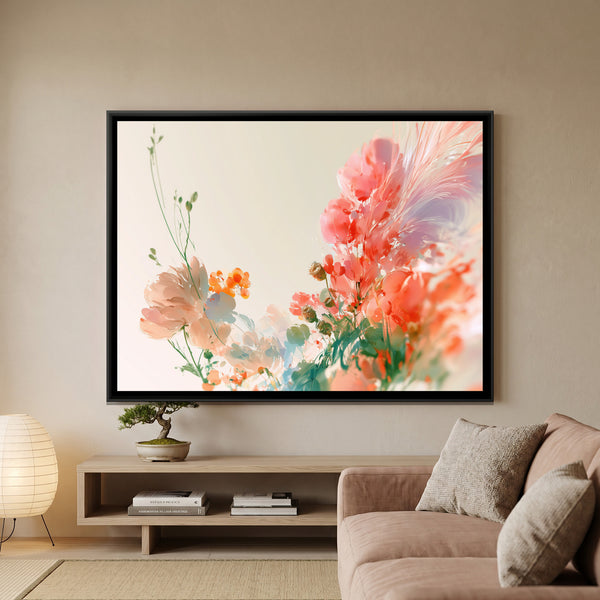 Pastel Watercolour Flowers — framed canvas art hung on a wall