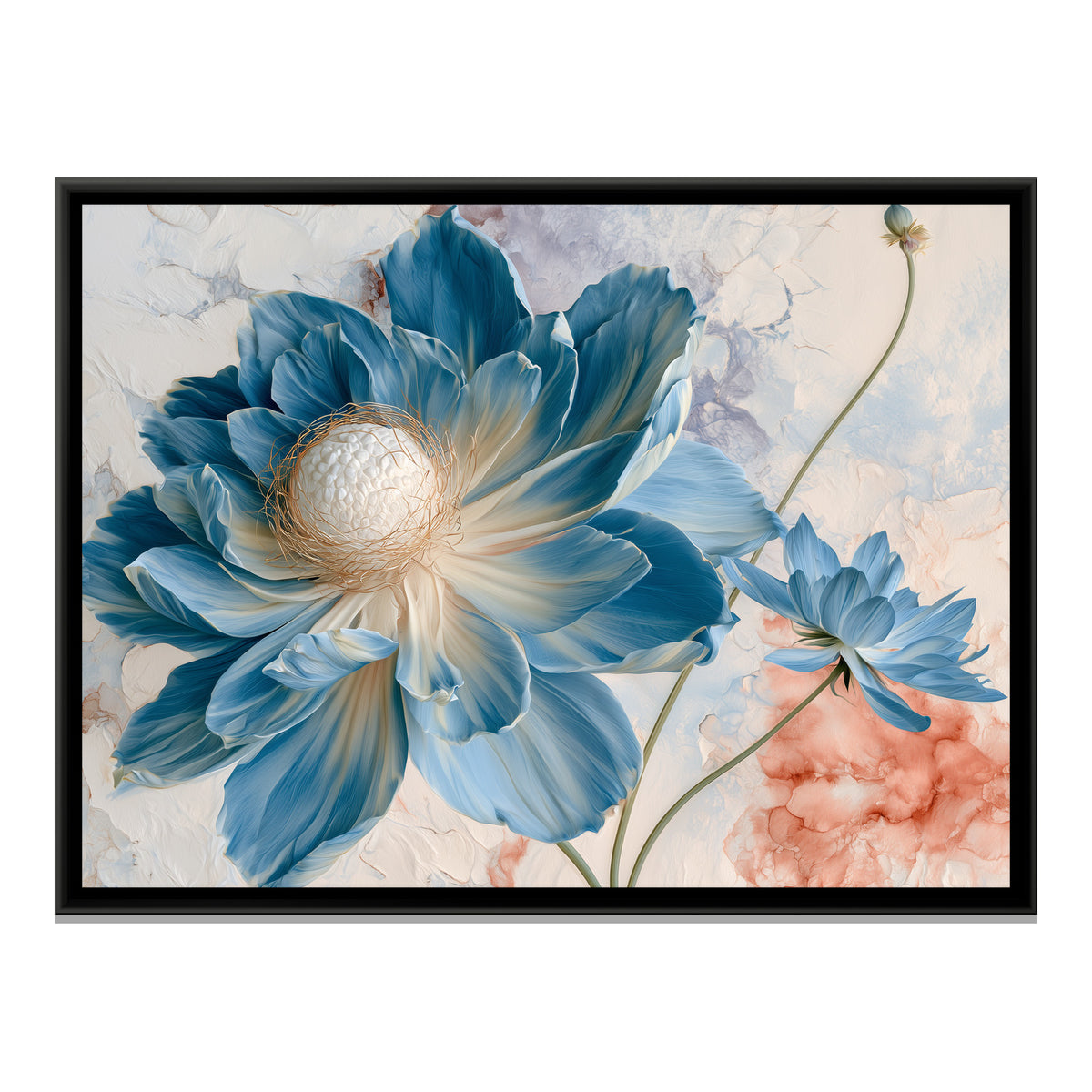 Blue Poppy — framed canvas print, front view