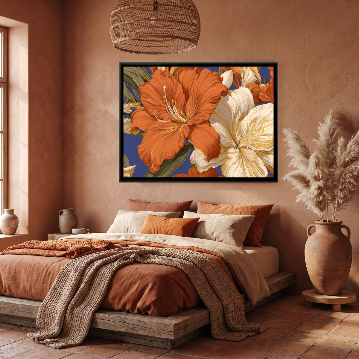 Lilies — canvas art shown in a styled room