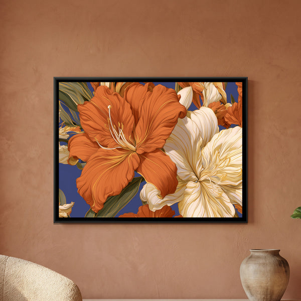 Lilies — framed canvas art hung on a wall