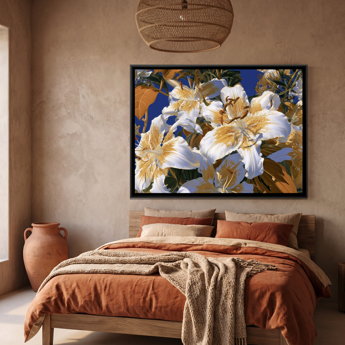 Lilies — canvas art shown in a styled room