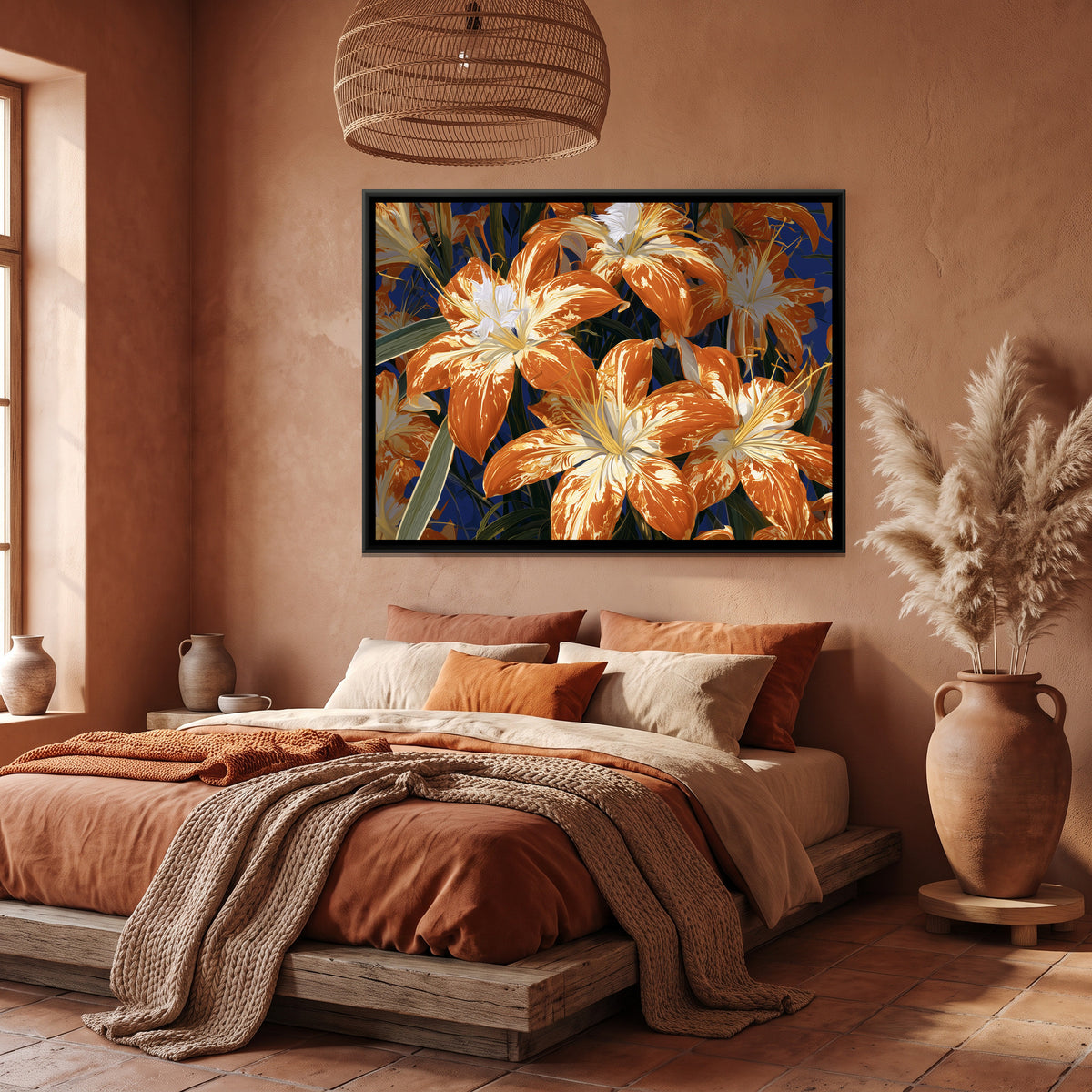 Lilies — canvas art shown in a styled room