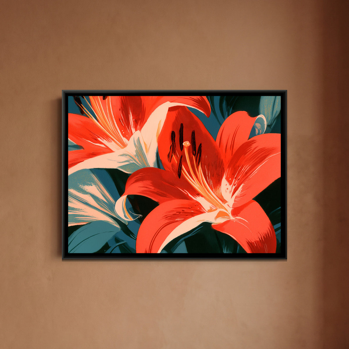 Lilies — framed canvas art hung on a wall