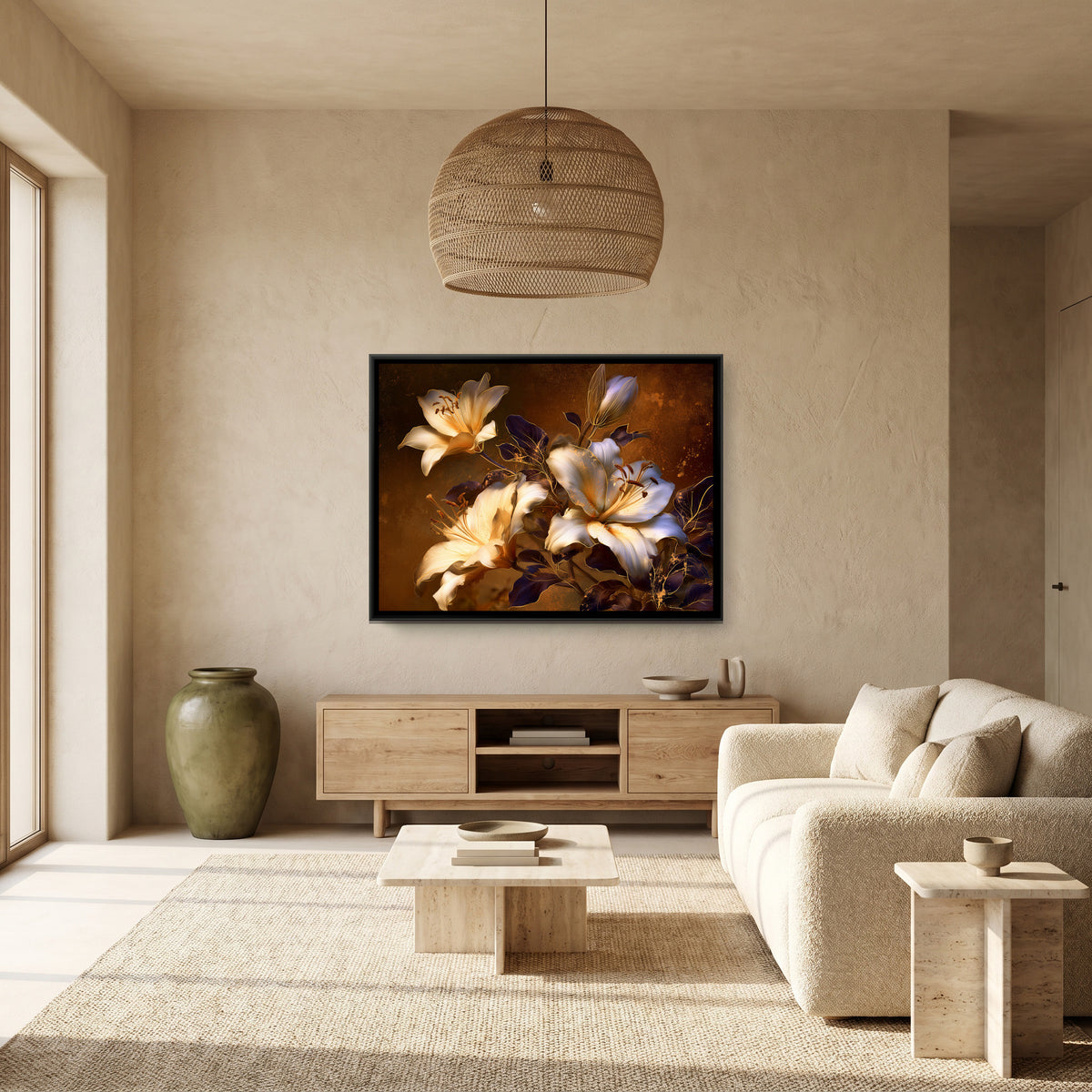 Lilies — canvas art shown in a styled room