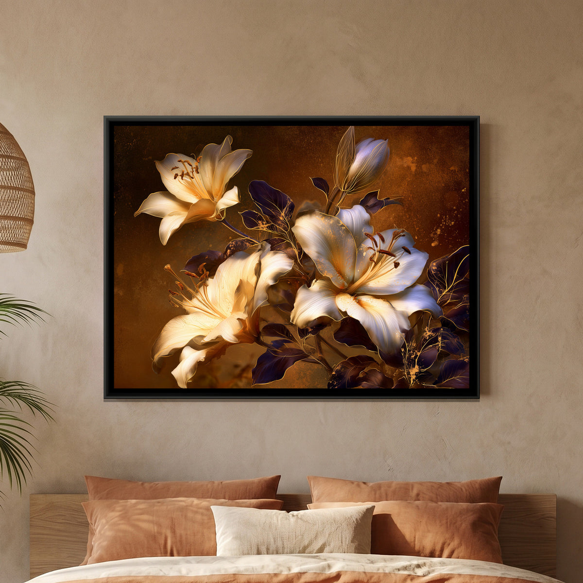 Lilies — framed canvas art hung on a wall