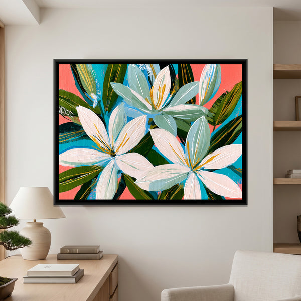 Lilies — framed canvas art hung on a wall