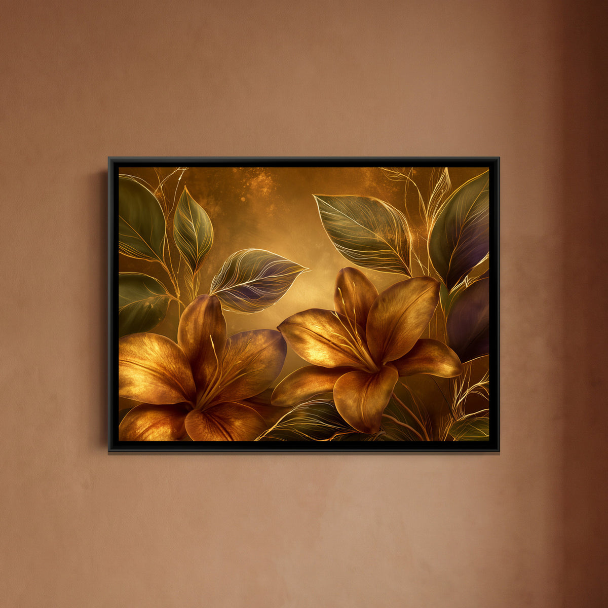 Lilies — framed canvas art hung on a wall