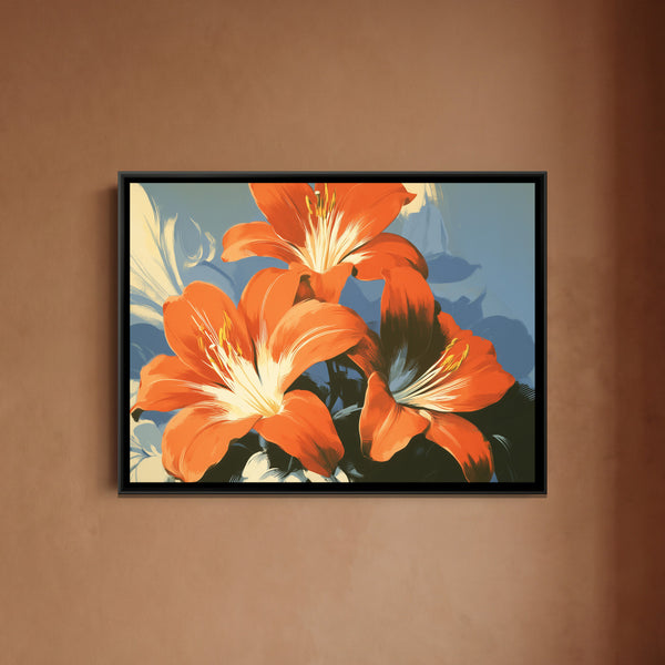 Lilies — framed canvas art hung on a wall