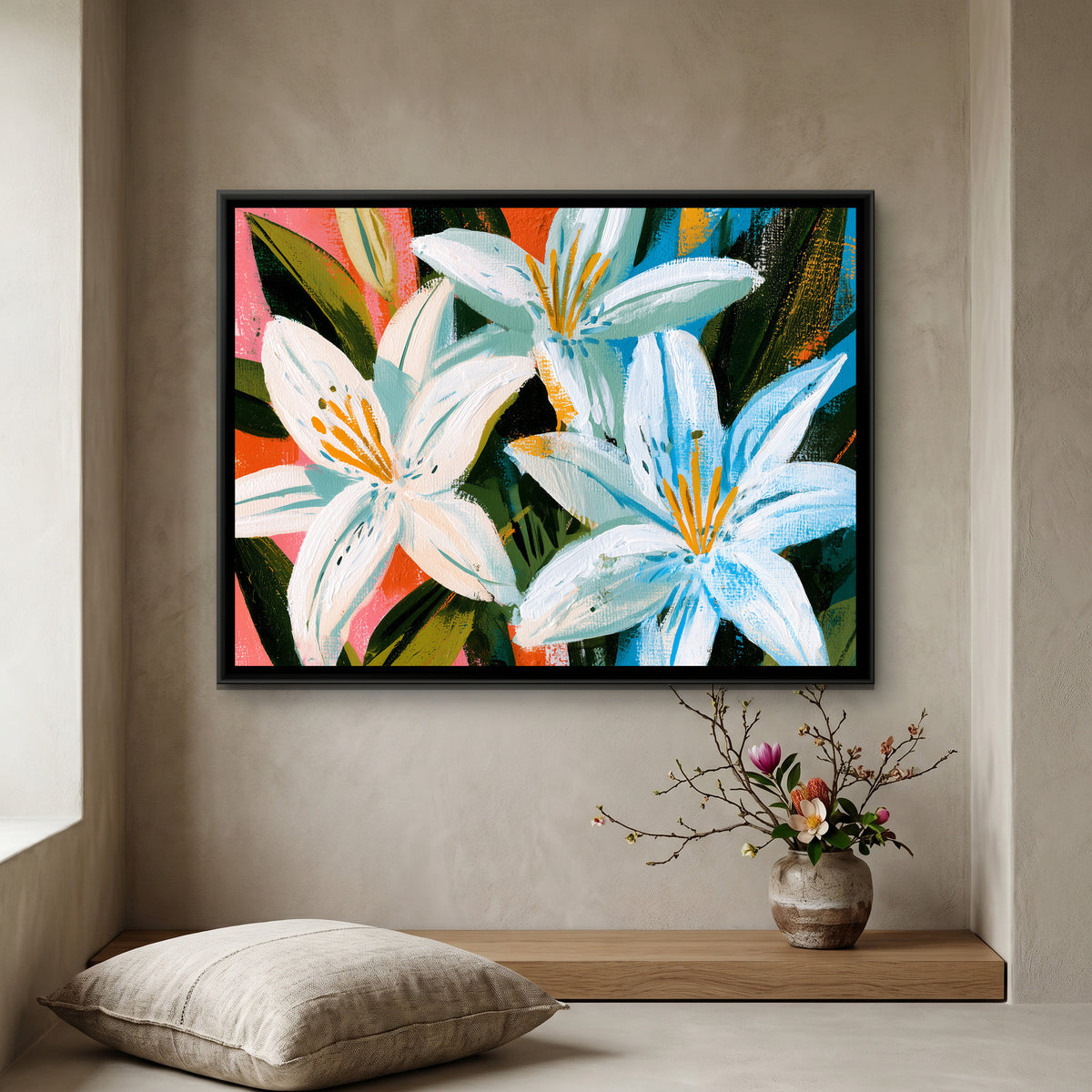Lilies — canvas art shown in a styled room