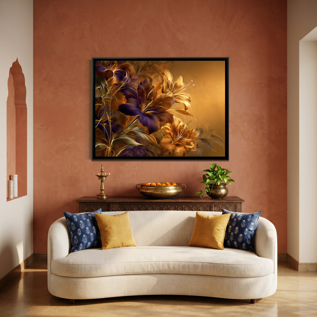 Lilies — canvas art shown in a second room setting