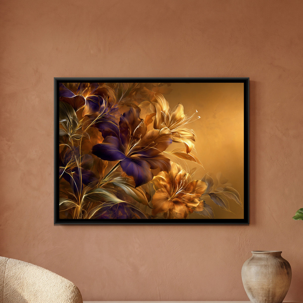 Lilies — framed canvas art hung on a wall