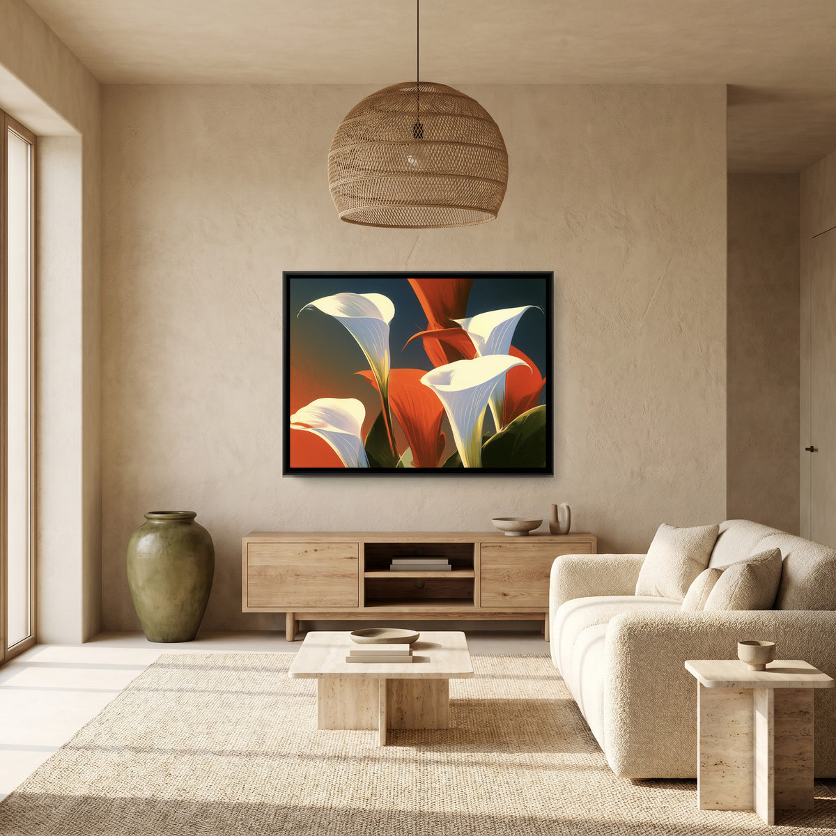 Calla Lilies — canvas art shown in a styled room