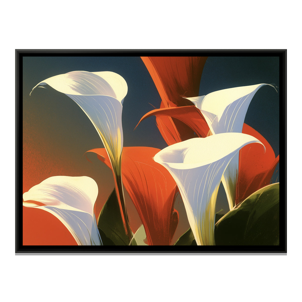 Calla Lilies — framed canvas print, front view