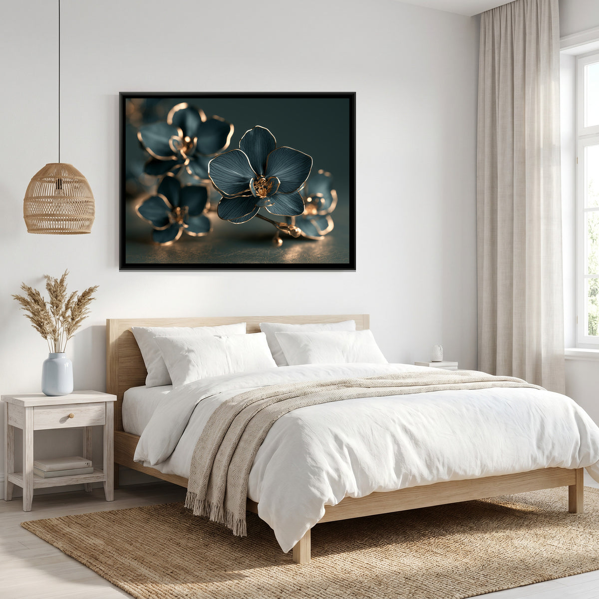 Teal Orchids — canvas art shown in a styled room