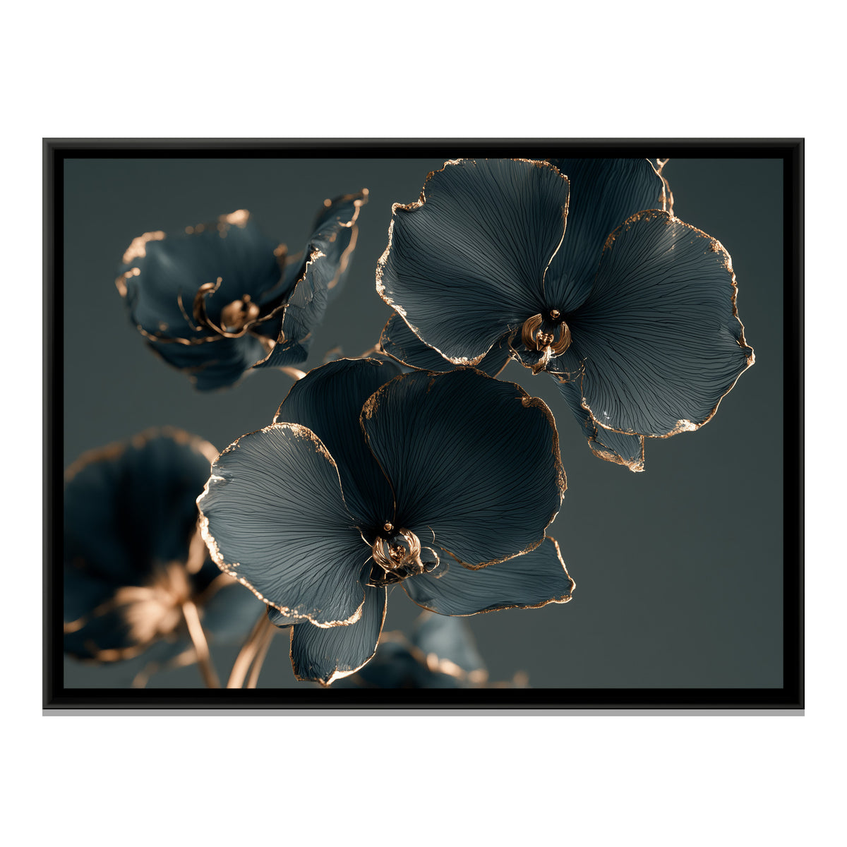Teal Orchids — framed canvas print, front view