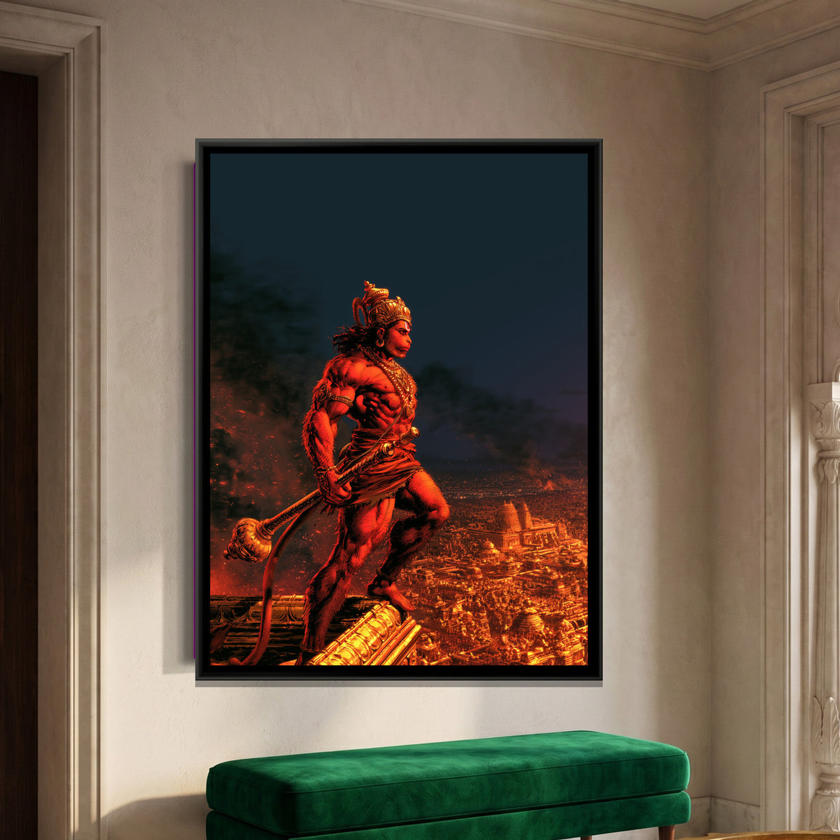 Hanuman Ji — framed canvas art hung on a wall