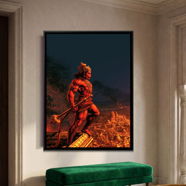 Hanuman Ji — framed canvas art hung on a wall