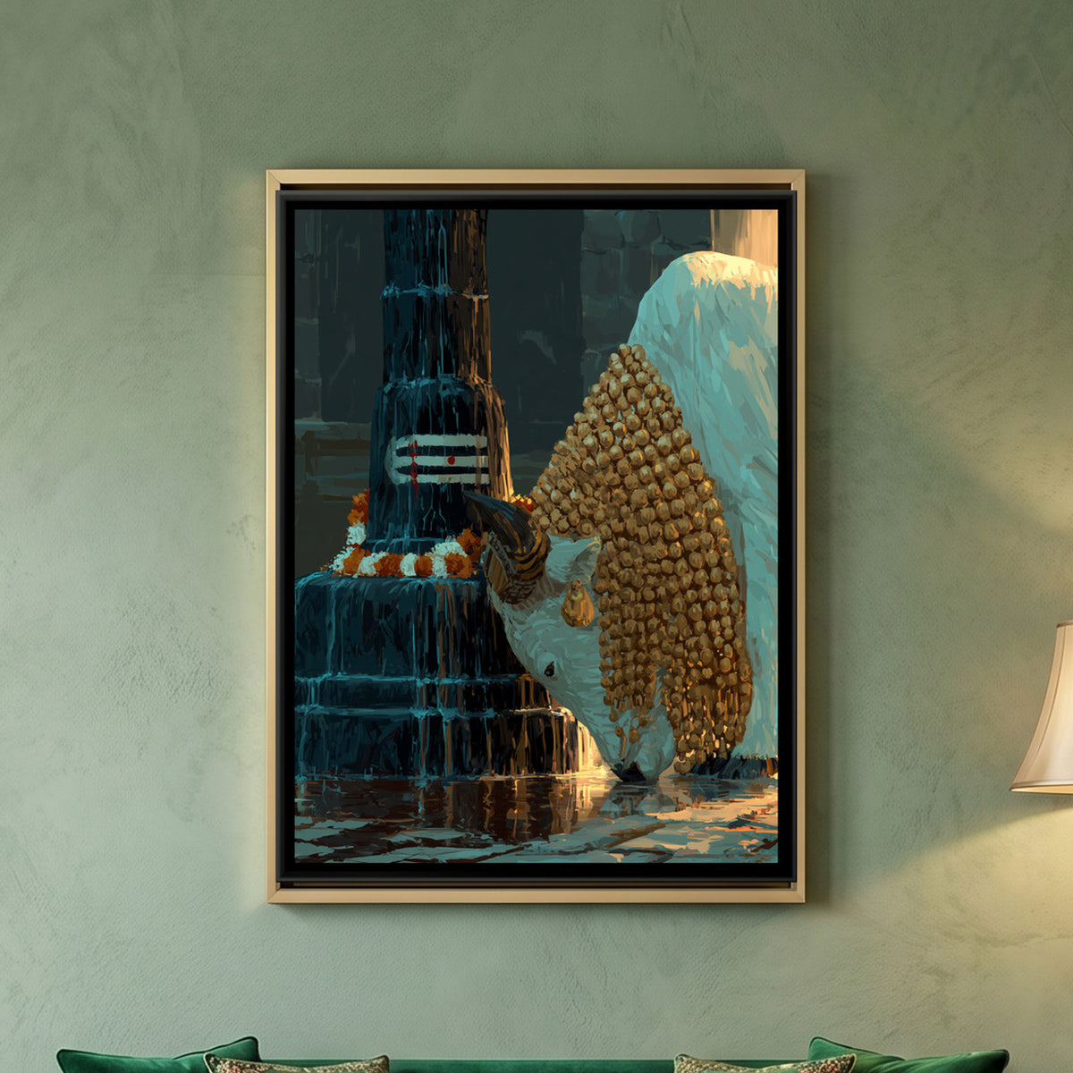 Nandi Ji and Shivling — framed canvas art hung on a wall