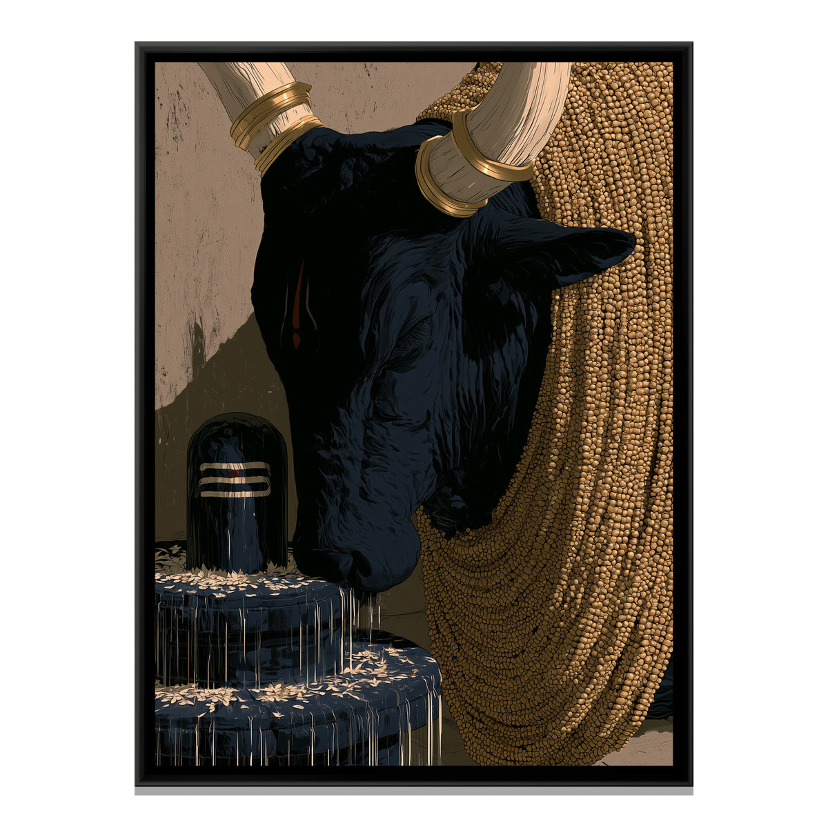 Nandi Ji and Shivling — framed canvas print, front view