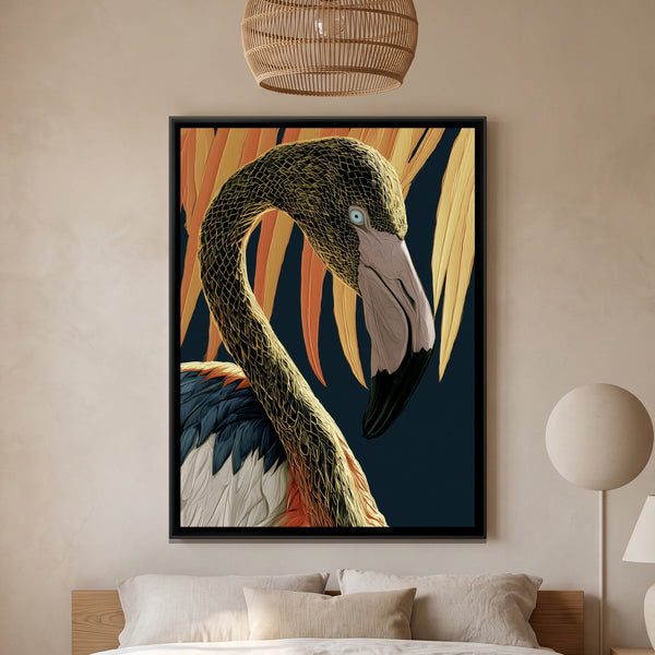Flamingo — framed canvas art hung on a wall