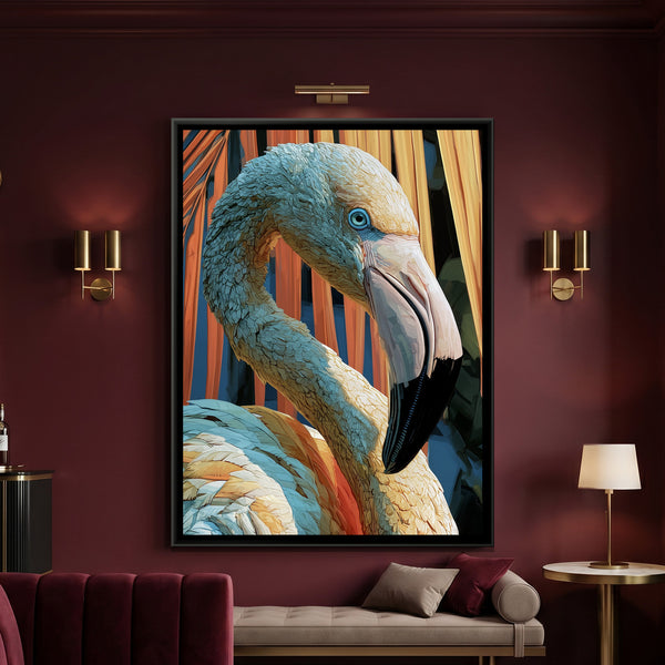 Flamingo — framed canvas art hung on a wall