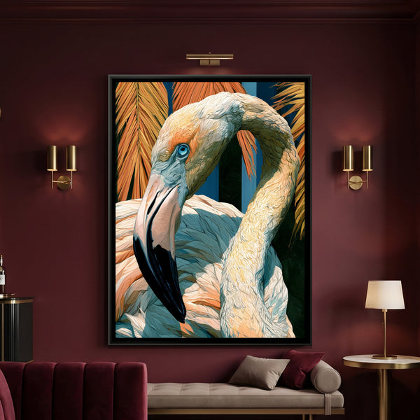 Flamingo — framed canvas art hung on a wall