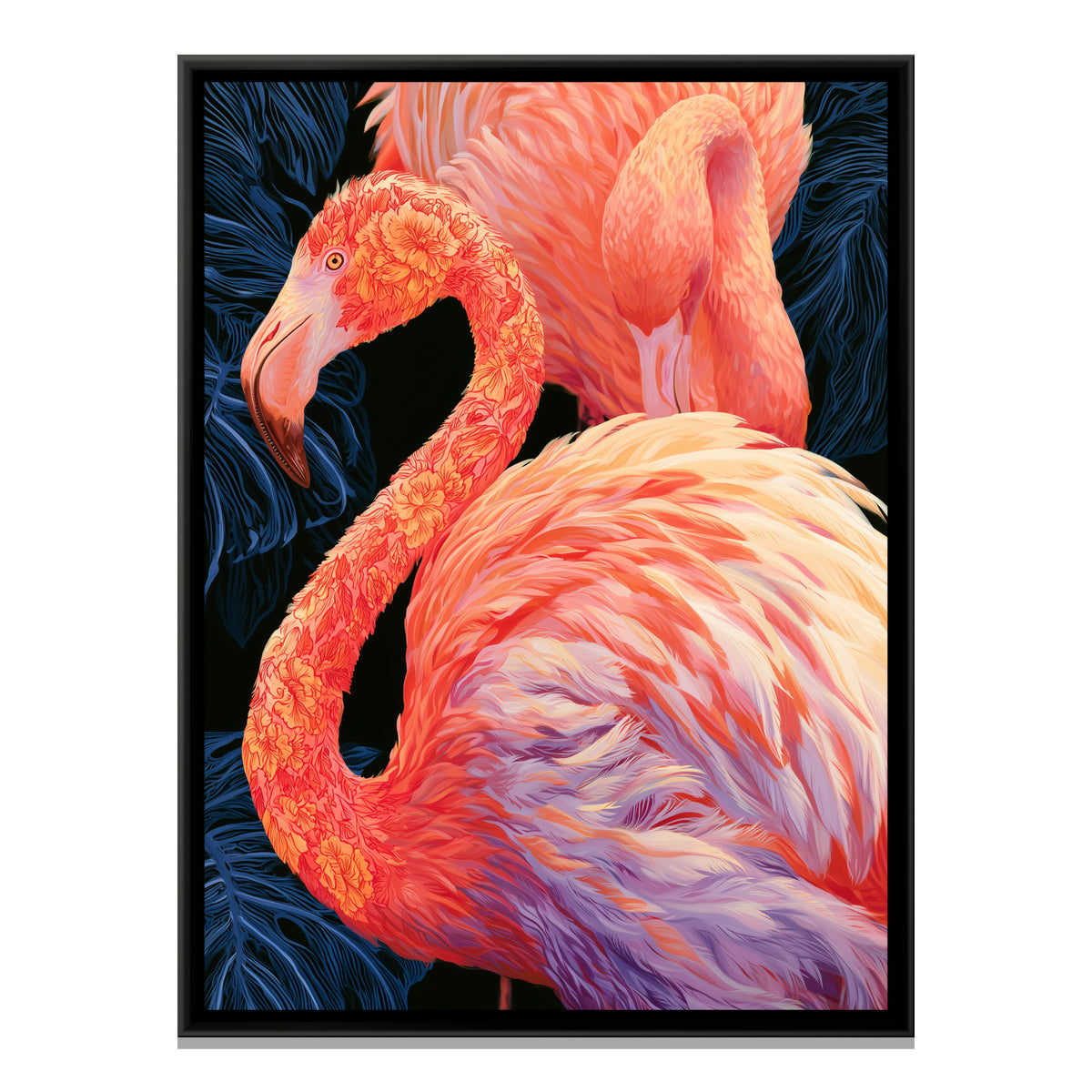 Flamingo Pair — framed canvas print, front view