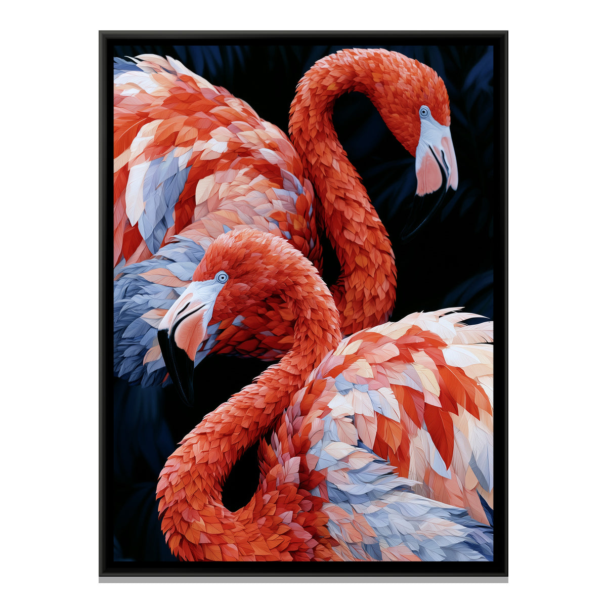 Flamingo Pair — framed canvas print, front view