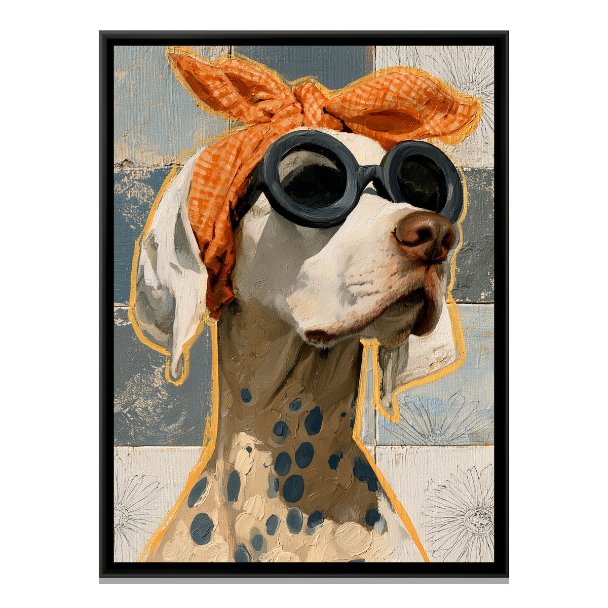 Dog in Sunglasses — framed canvas print, front view