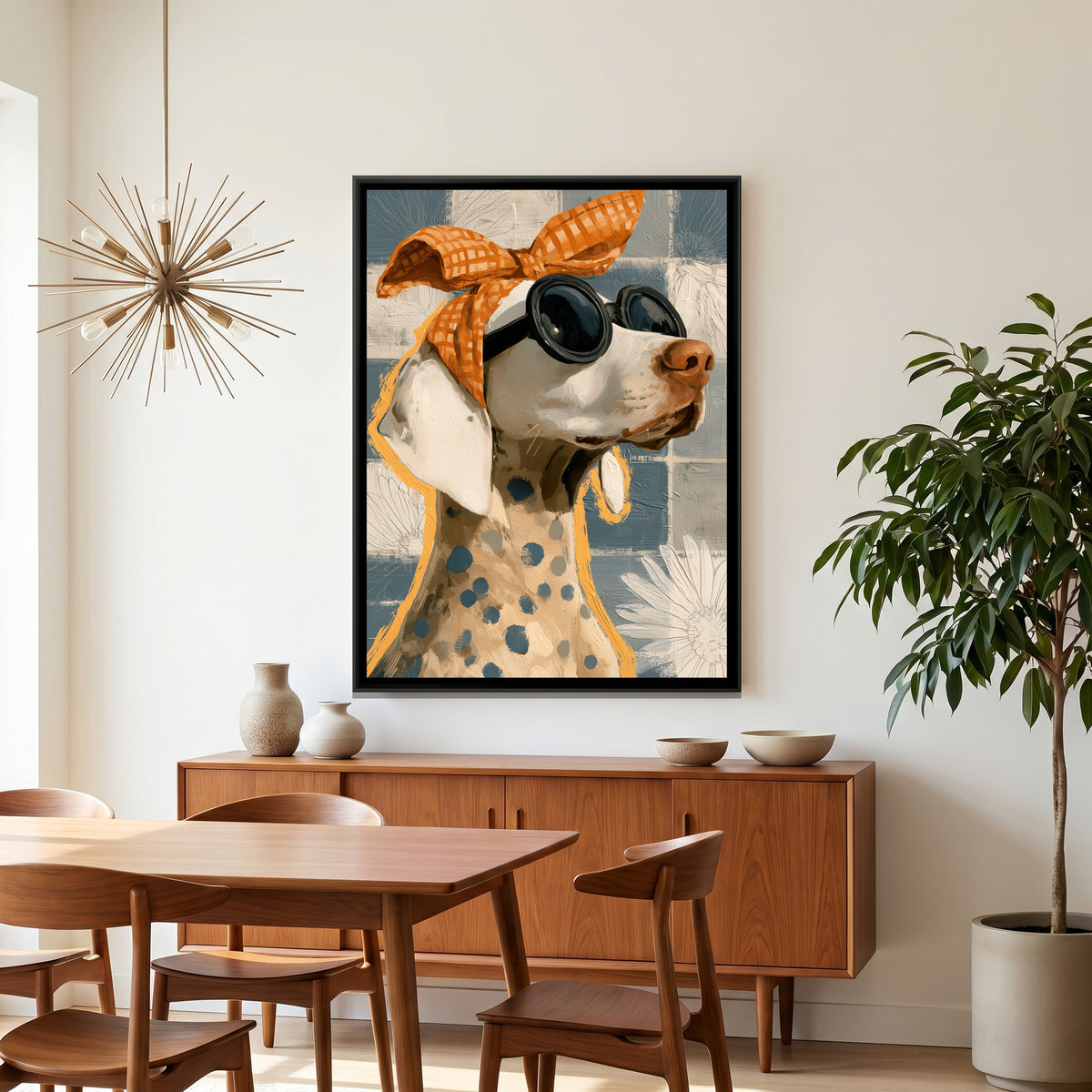 Dog in Sunglasses — canvas art shown in a styled room